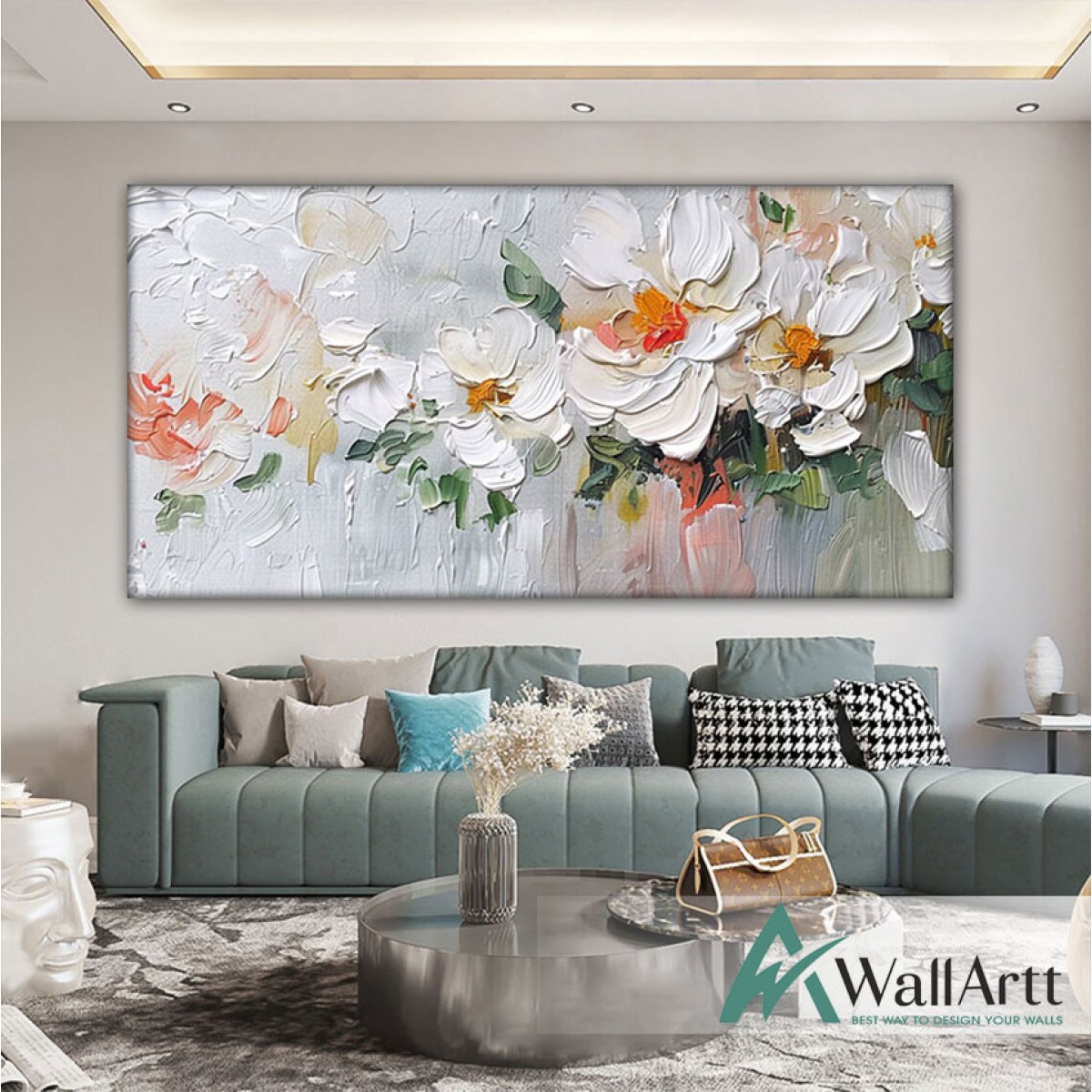 White Orange Flowers 3d Heavy Textured Partial Oil Painting